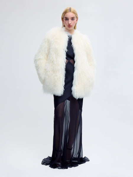 Euro TRUSSARDI　Airy Mouton Coat Mongolian Lamb Shearling Coat in Ecru – Alejandra Alonso Rojas