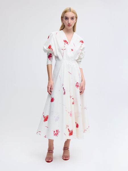 V-Neck Cotton Wrap Dress in Red Carnation Print – Alejandra