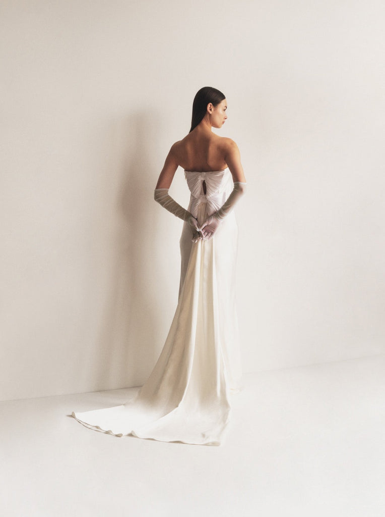 Bustier Gown with Bows in Ecru