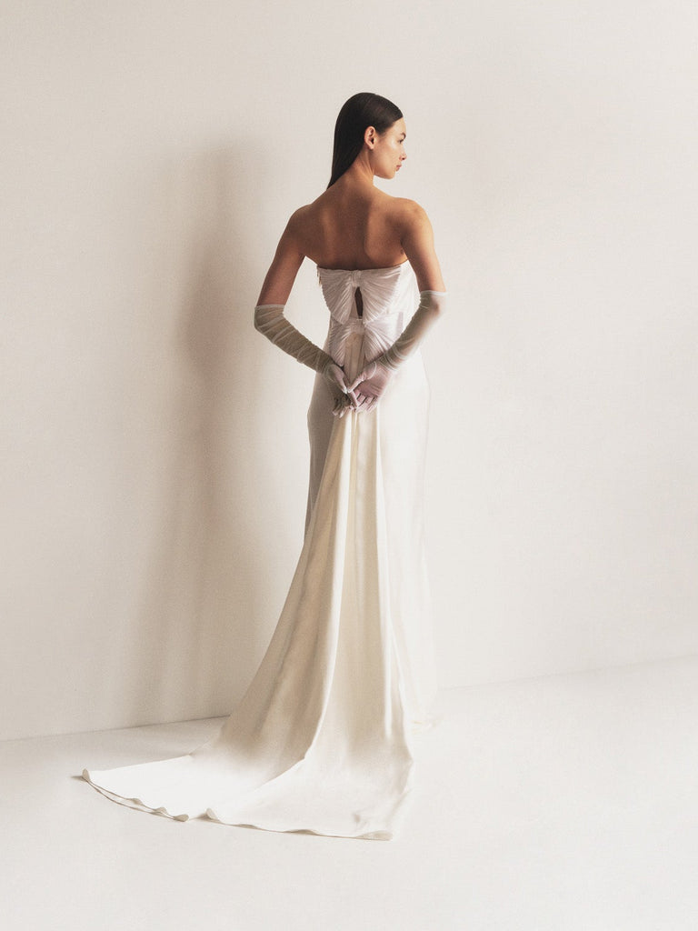 Bustier Gown with Bows in Ecru Bustier Gown with Bows in Ecru