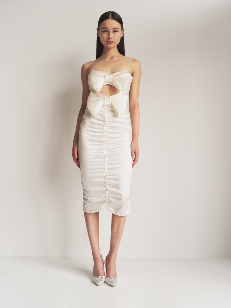 Bow Front Dress in Ecru