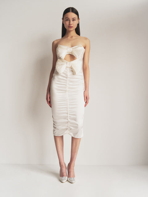 Bow Front Dress in Ecru