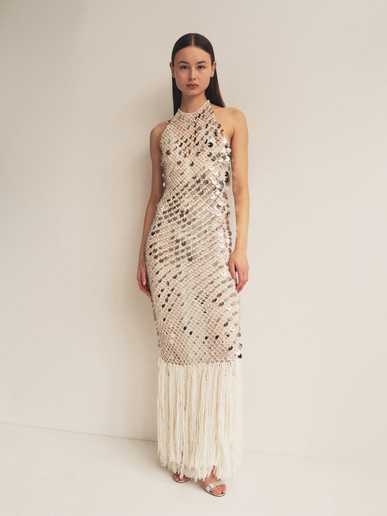Crochet Dress with Silver Paillettes Crochet Dress with Silver Paillettes