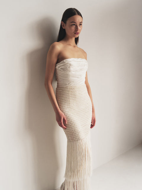 Draped Bustier Dress with Crochet