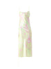 Green Print Ruched Silk Slip Dress