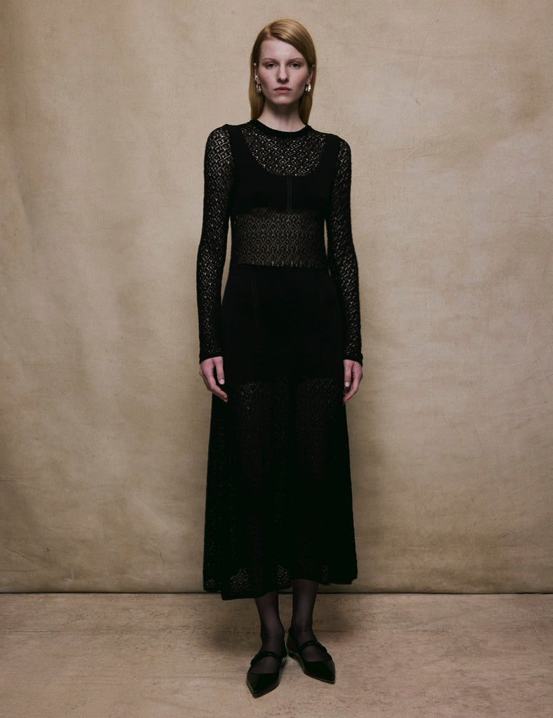 Alejandra Alonso Rojas Lace Stitch Knit Dress in Black M Alejandra Alonso Rojas Lace Stitch Knit Dress in Black M