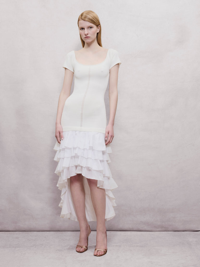 Alejandra Alonso Rojas Knit Cotton Ruffle Dress L Alejandra Alonso Rojas Knit Cotton Ruffle Dress L