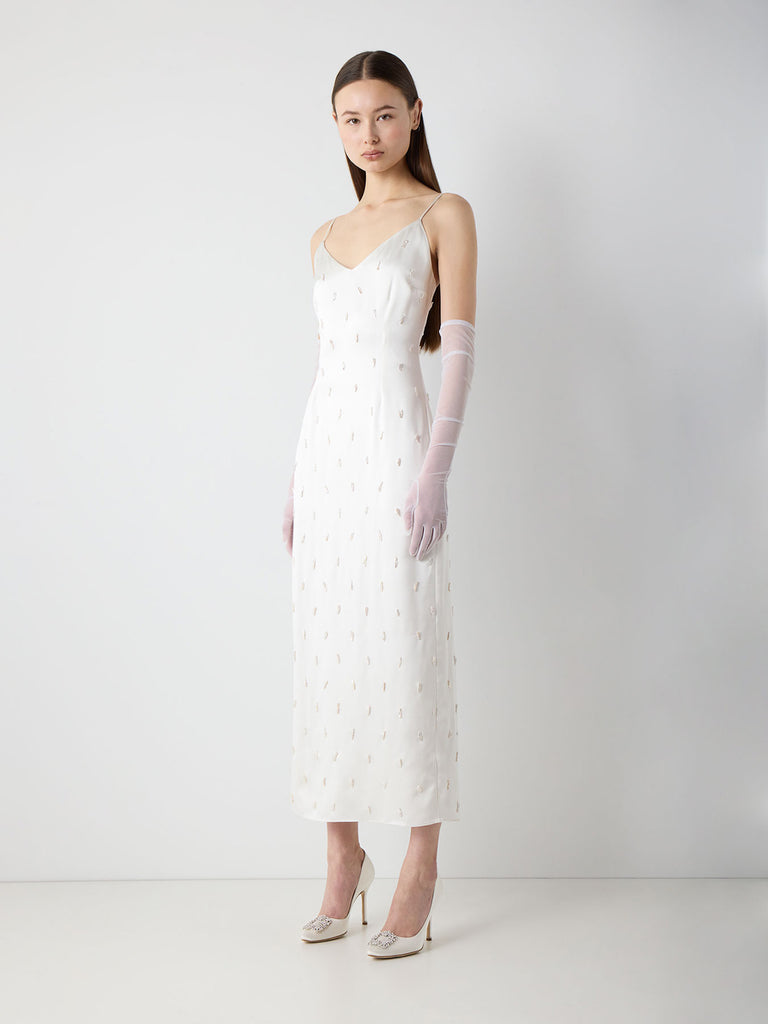 Fitted Silk Slip Dress with Pearls