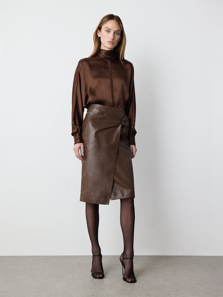 Alejandra Alonso Rojas Draped Leather Skirt in Chocolate Brown 12 Alejandra Alonso Rojas Draped Leather Skirt in Chocolate Brown 12