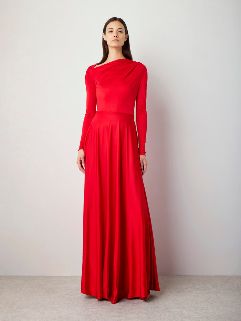 Draped Long Sleeved Jersey Gown in Red Alejandra Alonso Rojas Draped Long Sleeved Jersey Gown in Red Alejandra Alonso Rojas