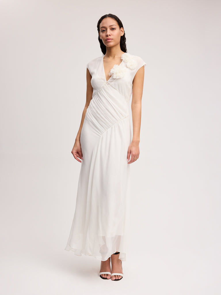 Alejandra Alonso Rojas Draped Chiffon Carnation Dress in Ivory 2 Alejandra Alonso Rojas Draped Chiffon Carnation Dress in Ivory 2