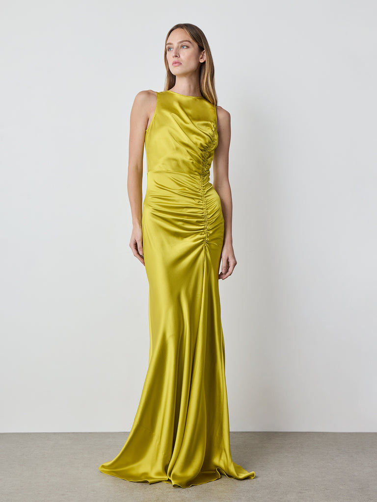 Alejandra Alonso Rojas Alina Ruched Silk Gown in Chartreuse 12 Alejandra Alonso Rojas Alina Ruched Silk Gown in Chartreuse 12