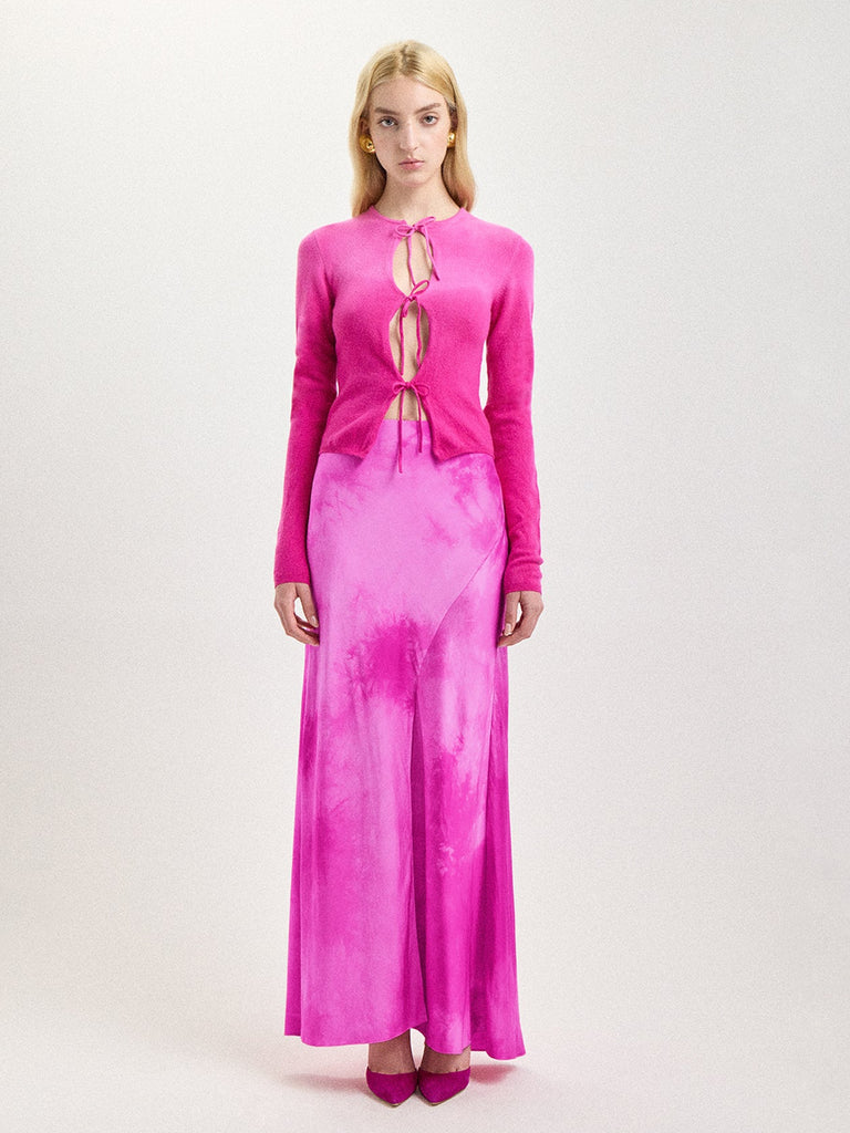 Alejandra Alonso Rojas Flared Midi Skirt in Fuchsia Shibori 6