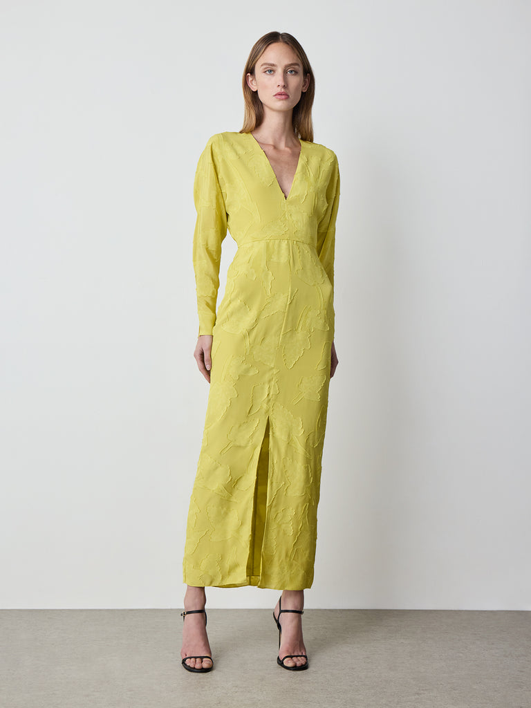 Alejandra Alonso Rojas Drape Sleeve Midi Dress in Chartreuse 6 Alejandra Alonso Rojas Drape Sleeve Midi Dress in Chartreuse 6