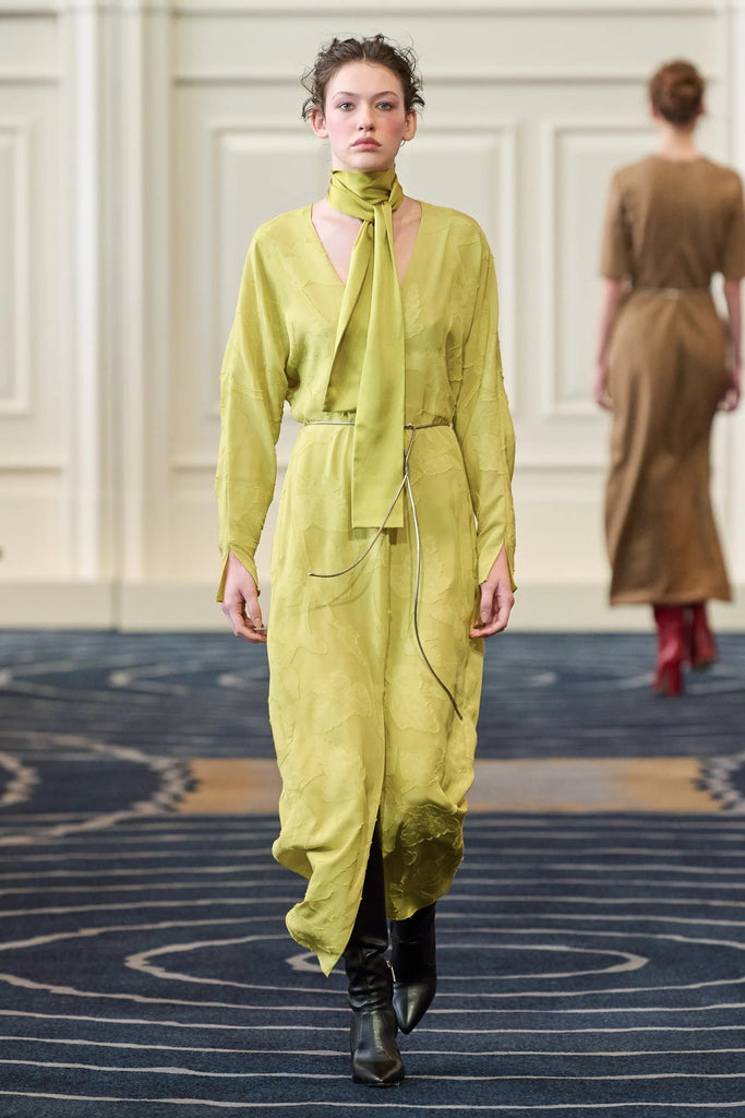 Alejandra Alonso Rojas Drape Sleeve Midi Dress in Chartreuse 6 Alejandra Alonso Rojas Drape Sleeve Midi Dress in Chartreuse 6