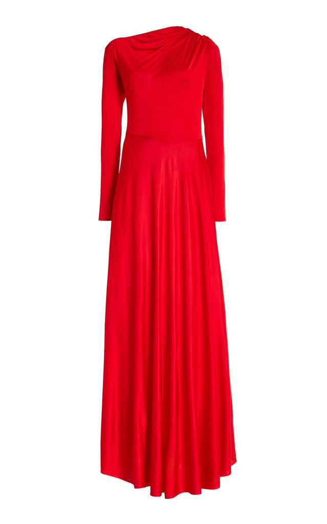 Draped Long Sleeved Jersey Gown in Red Alejandra Alonso Rojas Draped Long Sleeved Jersey Gown in Red Alejandra Alonso Rojas