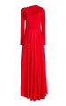 Draped Long Sleeved Jersey Gown in Red