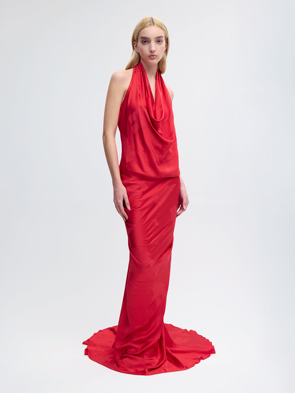 Draped Jacquard Maxi Skirt in Red – Alejandra Alonso Rojas