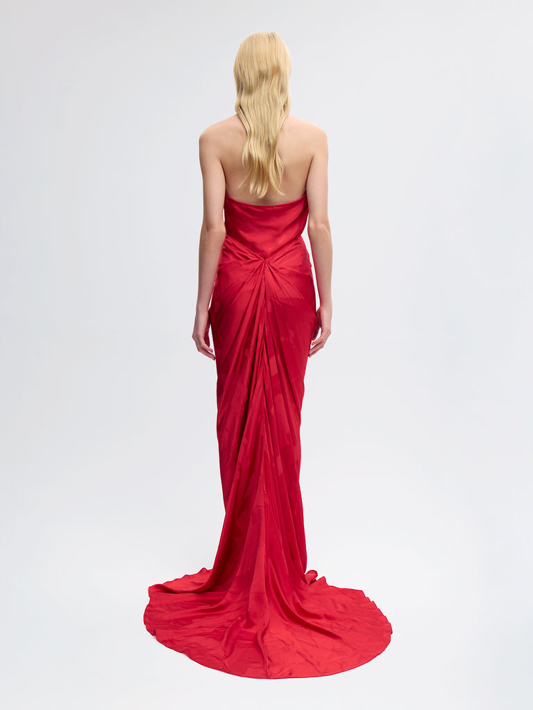 Draped Jacquard Maxi Skirt in Red – Alejandra Alonso Rojas