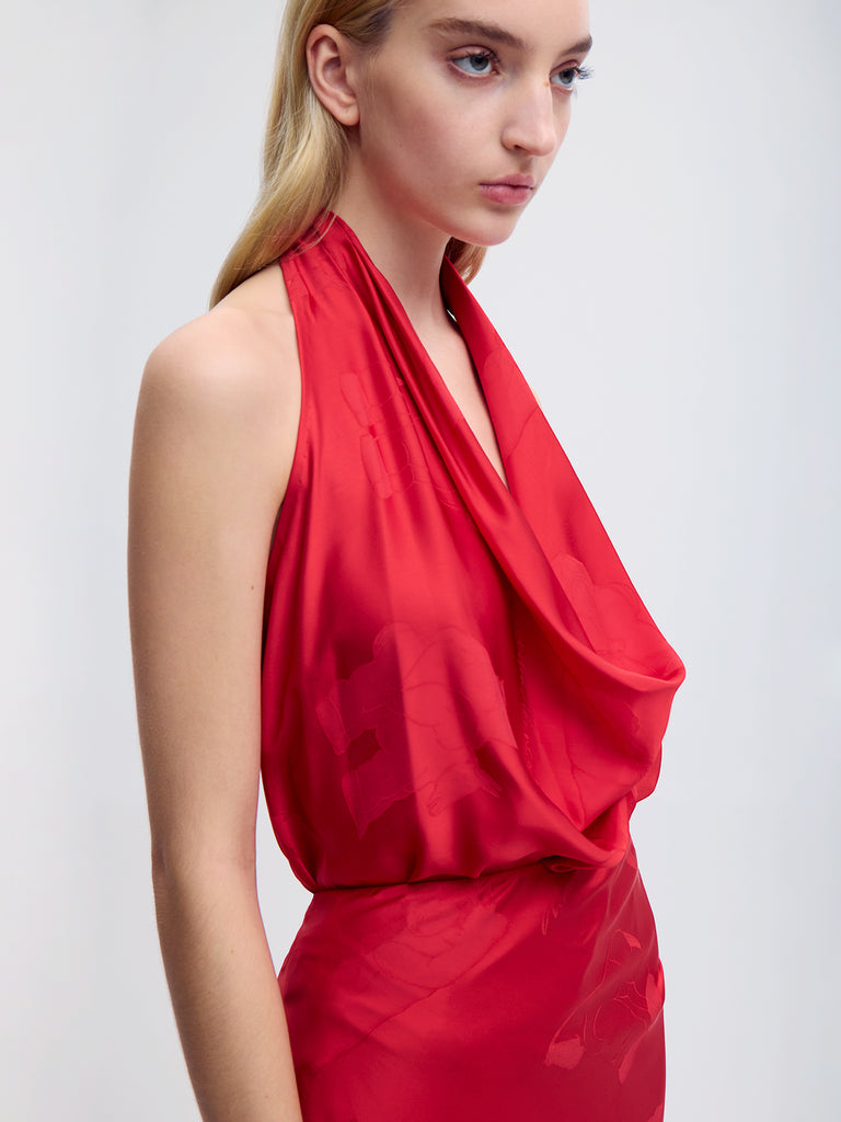 Draped Jacquard Halter Blouse in Red – Alejandra Alonso Rojas