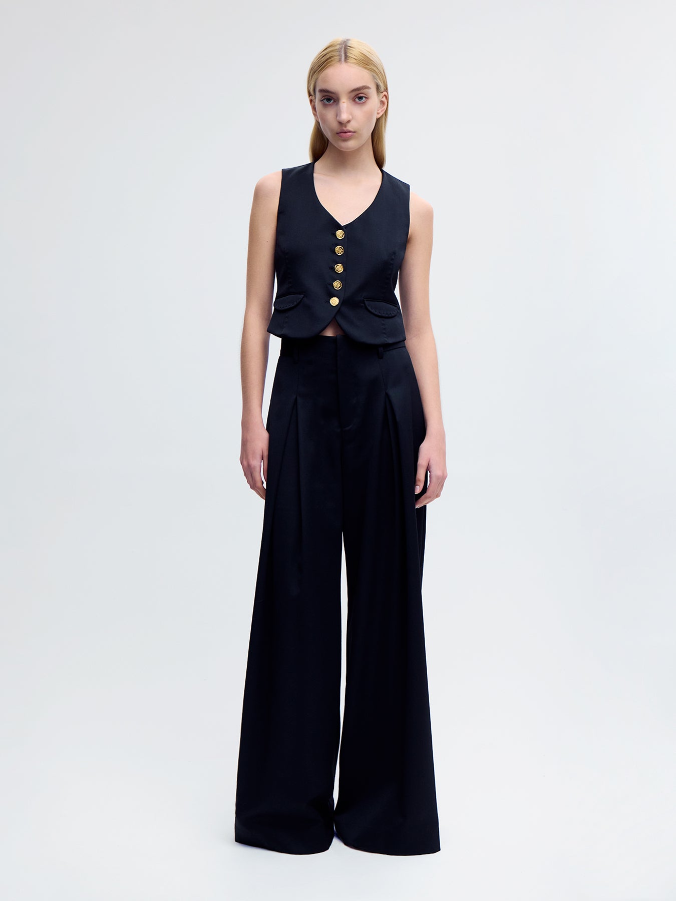 Wool Palazzo Pants in Black