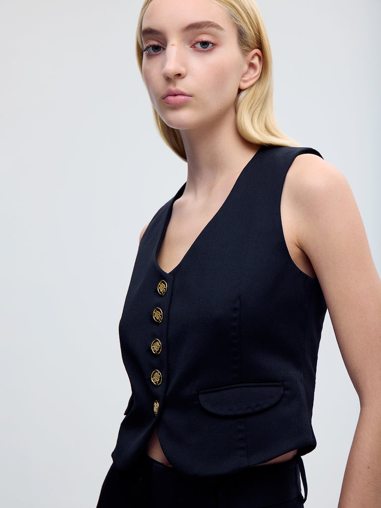 数量限定セール  In Vest Wool V-Neck Black Rojas Alonso Alejandra – トップス
