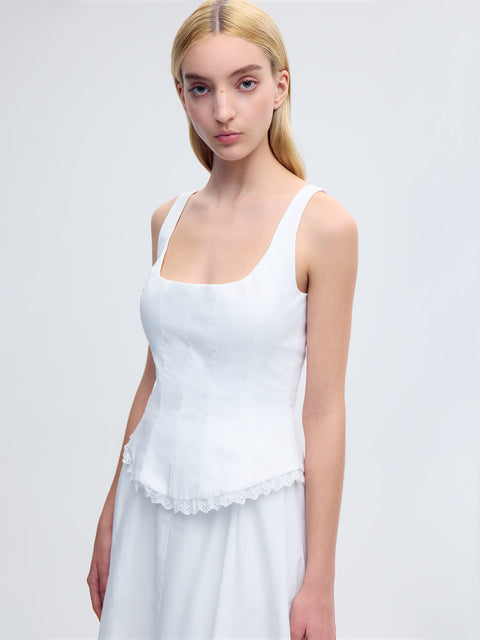 Broderie Trim Corset Top in White