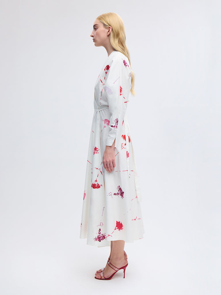 red floral long sleeve wrap dress Red Floral Wrap Dress