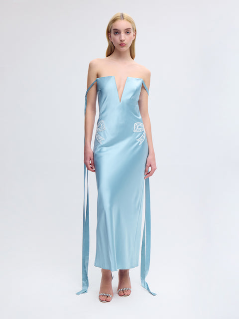 Strapless Bustier Dress with Ties in Blue