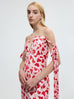Strapless Bustier Dress with Ties in Red Leaf Print
