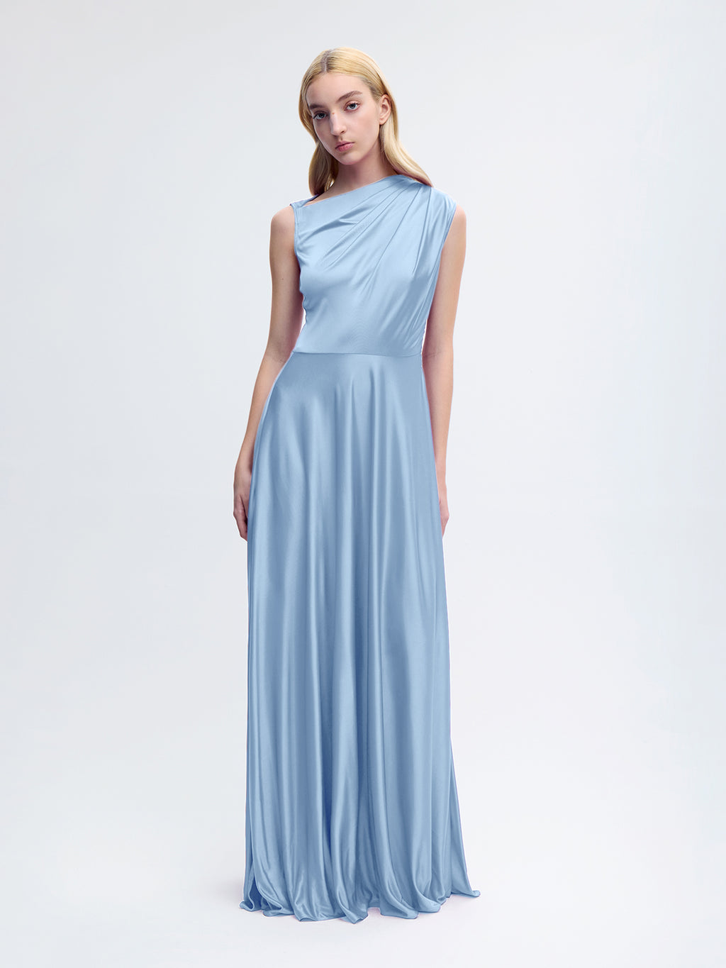 One Shoulder Gown in Light Blue