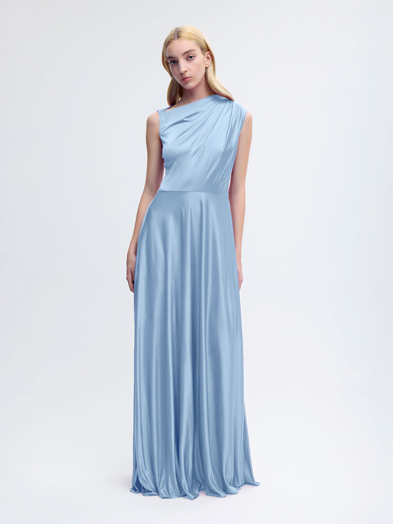 One Shoulder Gown in Light Blue