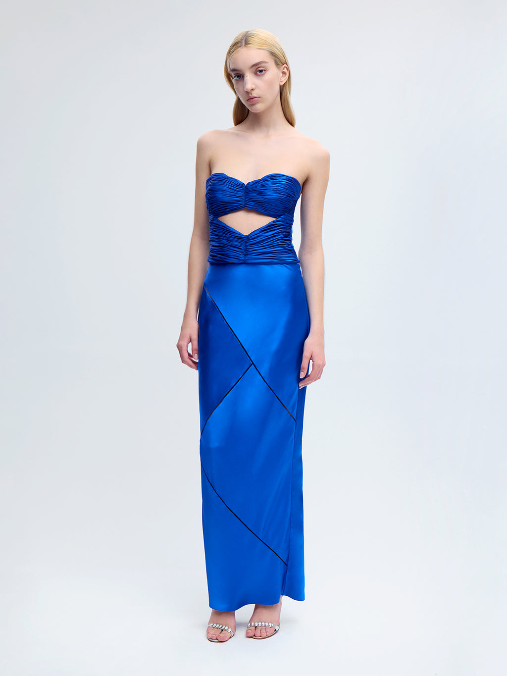 Bias Midi Skirt with Ladder Trim in Klein Blue