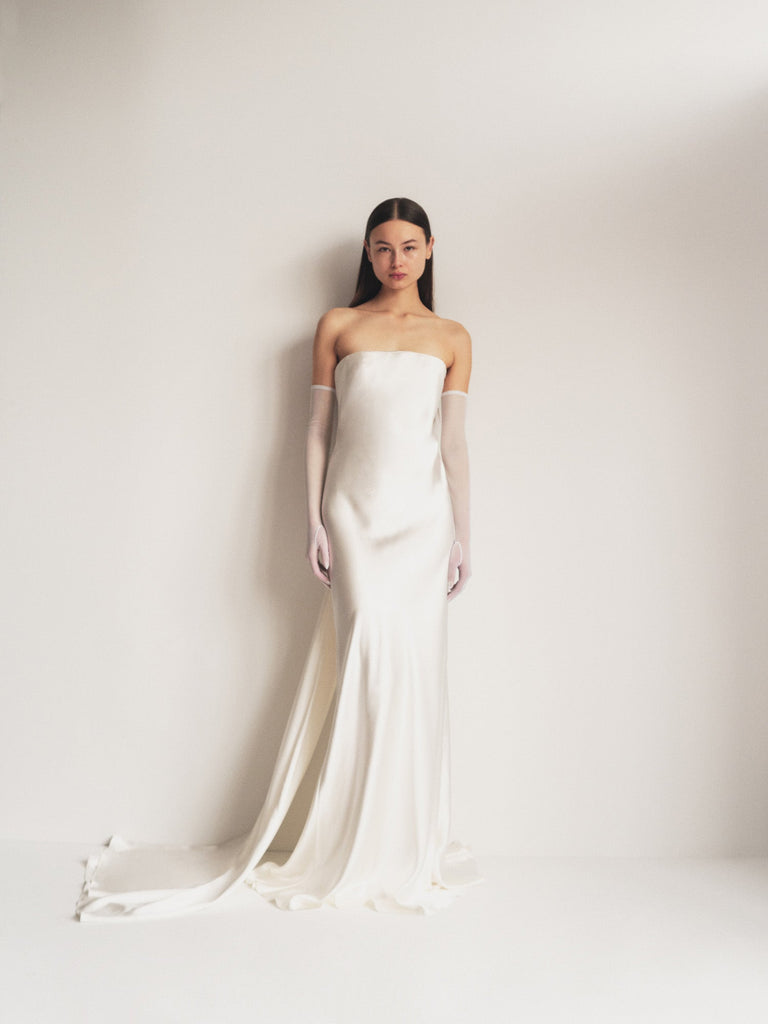 Bustier Gown with Bows in Champagne Bustier Gown with Bows in Champagne
