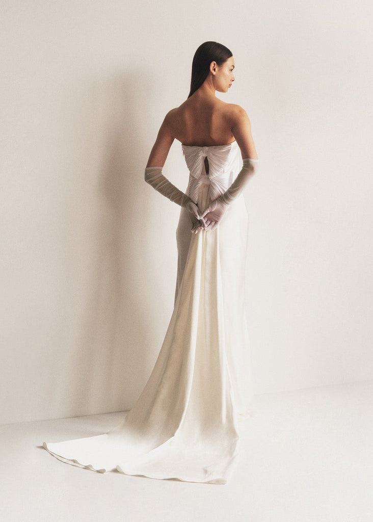 Bustier Gown with Bows in Ecru