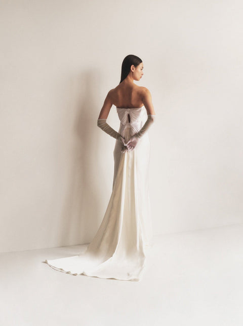 Bustier Gown with Bows in Champagne