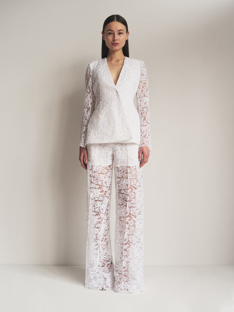Classic Wide Leg Lace Pant in White Lace