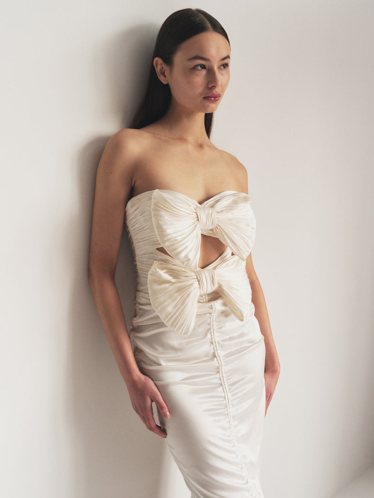 Bow Front Dress in Ecru Bow Front Dress in Ecru