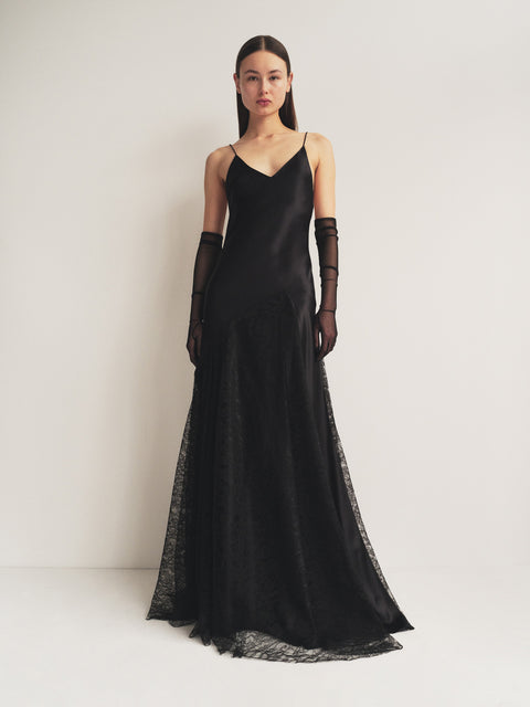 Low Back Gown with Lace Godets
