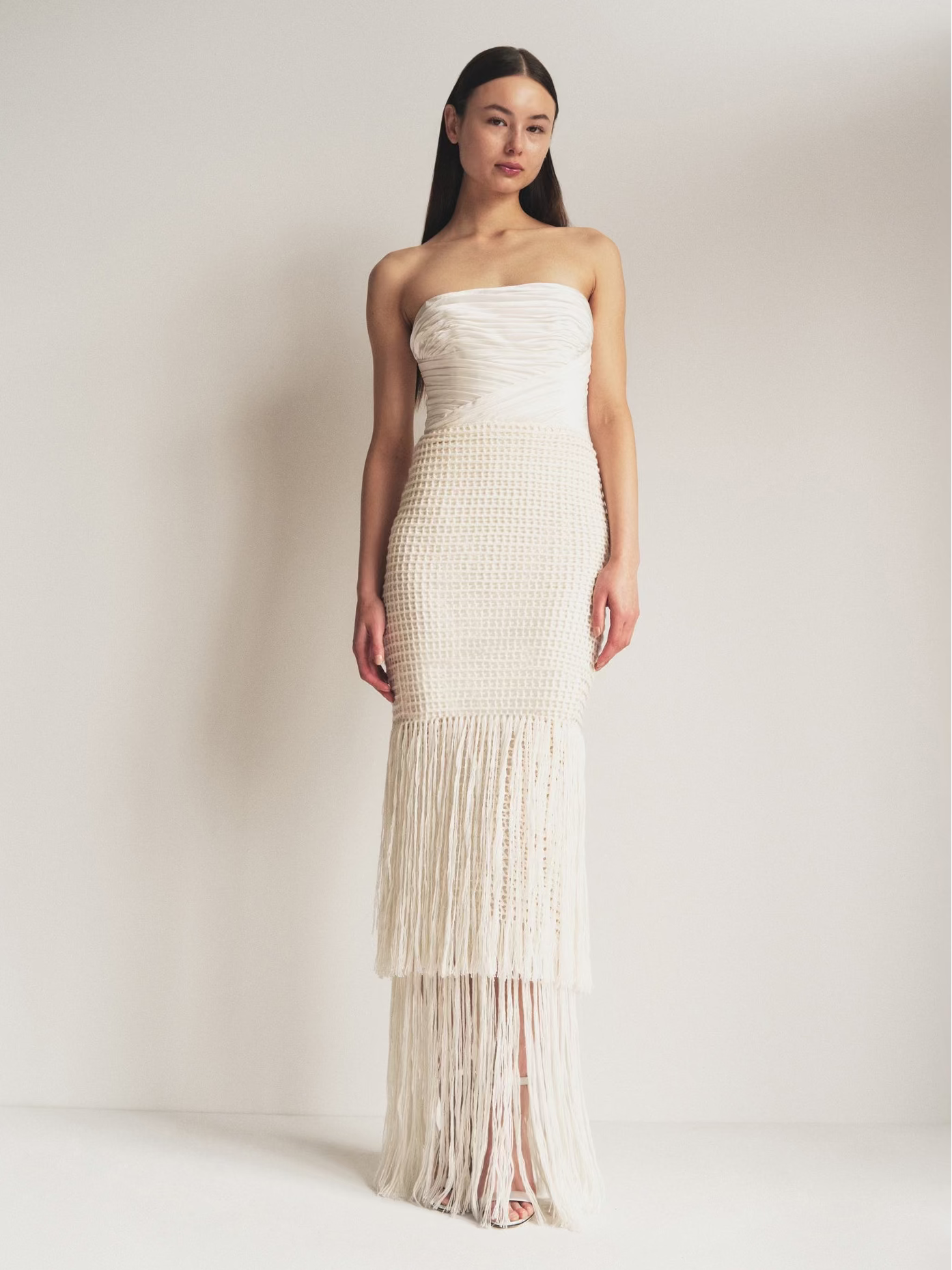 Draped Bustier Dress with Crochet
