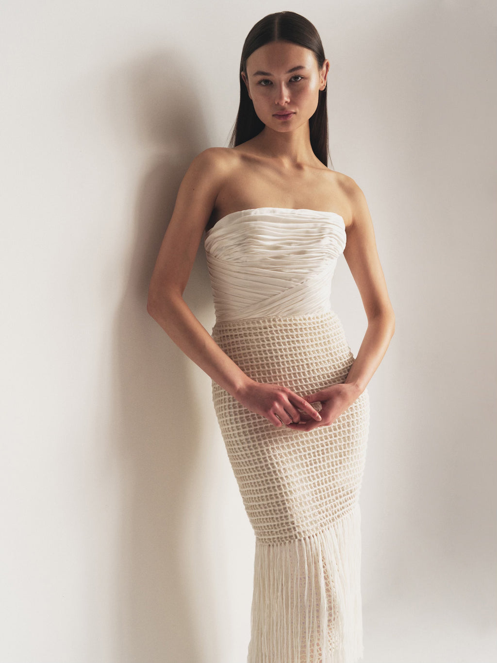 Draped Bustier Dress with Crochet – Alejandra Alonso Rojas