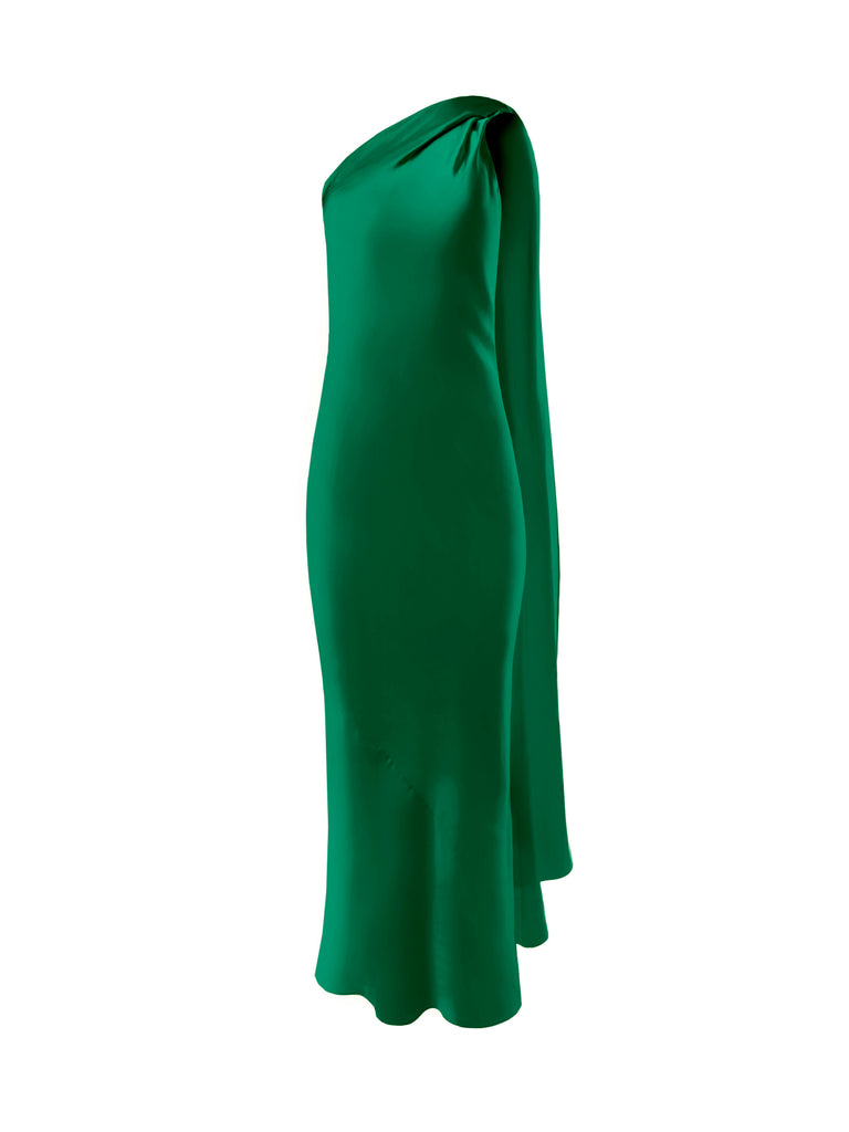 Alejandra Alonso Rojas One Shoulder Shawl Dress in Kelly Green 4 Alejandra Alonso Rojas One Shoulder Shawl Dress in Kelly Green 4