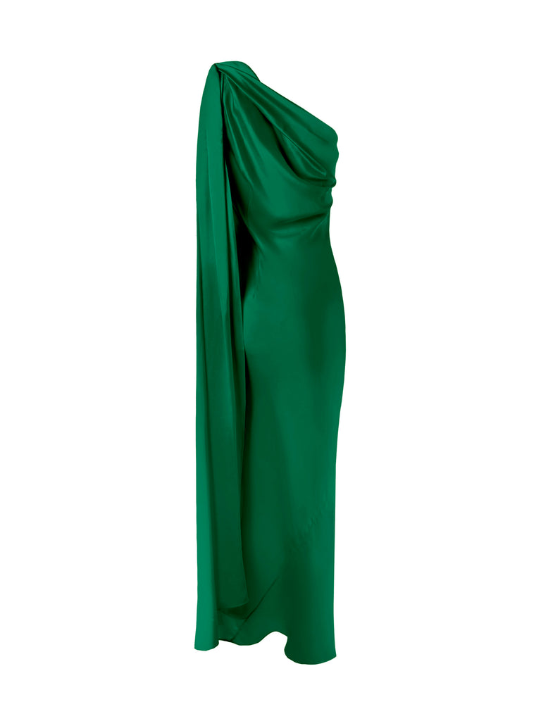 One Shoulder Shawl Dress in Kelly Green Alejandra Alonso Rojas One Shoulder Shawl Dress in Kelly Green Alejandra Alonso Rojas