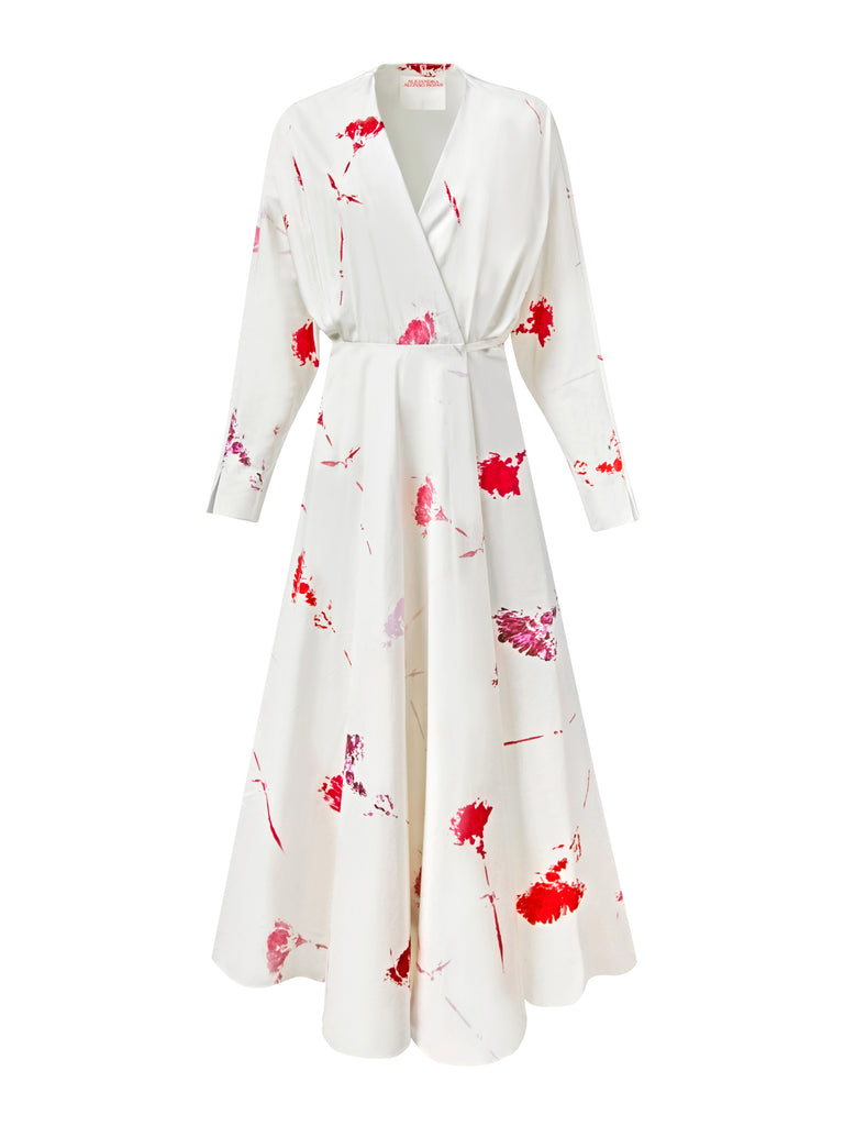 Alejandra Alonso Rojas Classic Wrap Dress in Red Carnation Print 4 Alejandra Alonso Rojas Classic Wrap Dress in Red Carnation Print 4