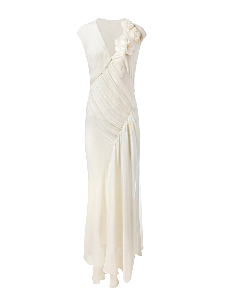ivory ruched draped chiffon dress Strapless Draped Ruffle Maxi Dress Ivory