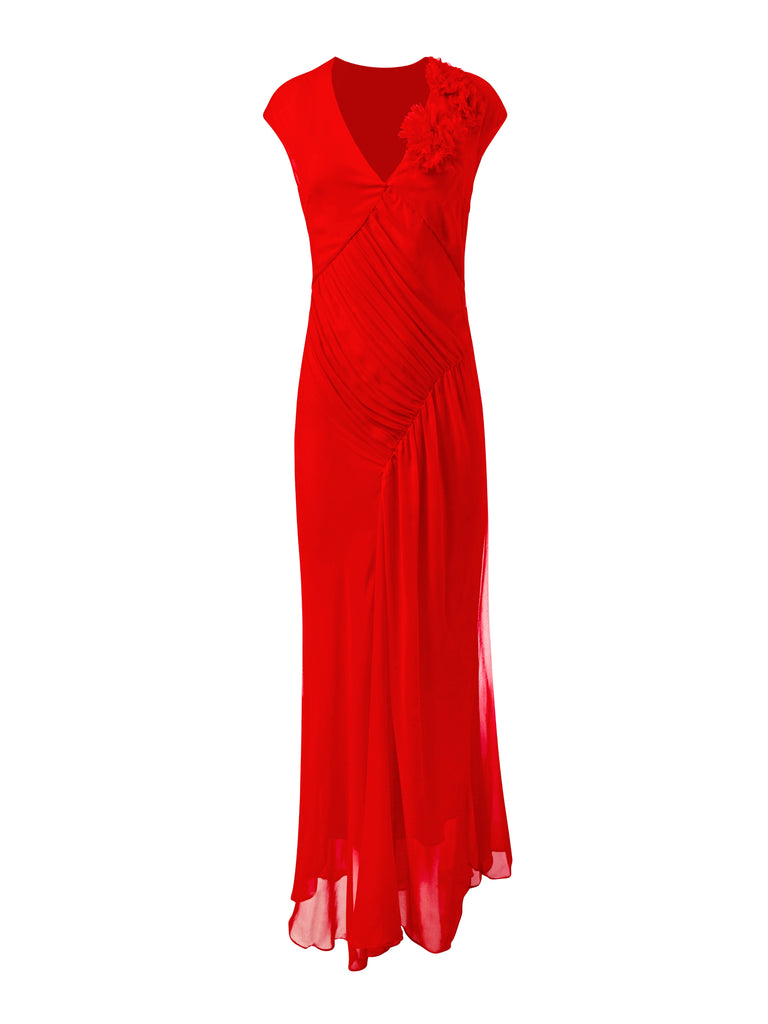 Draped Chiffon Carnation Dress in Red Alejandra Alonso Rojas Draped Chiffon Carnation Dress in Red Alejandra Alonso Rojas