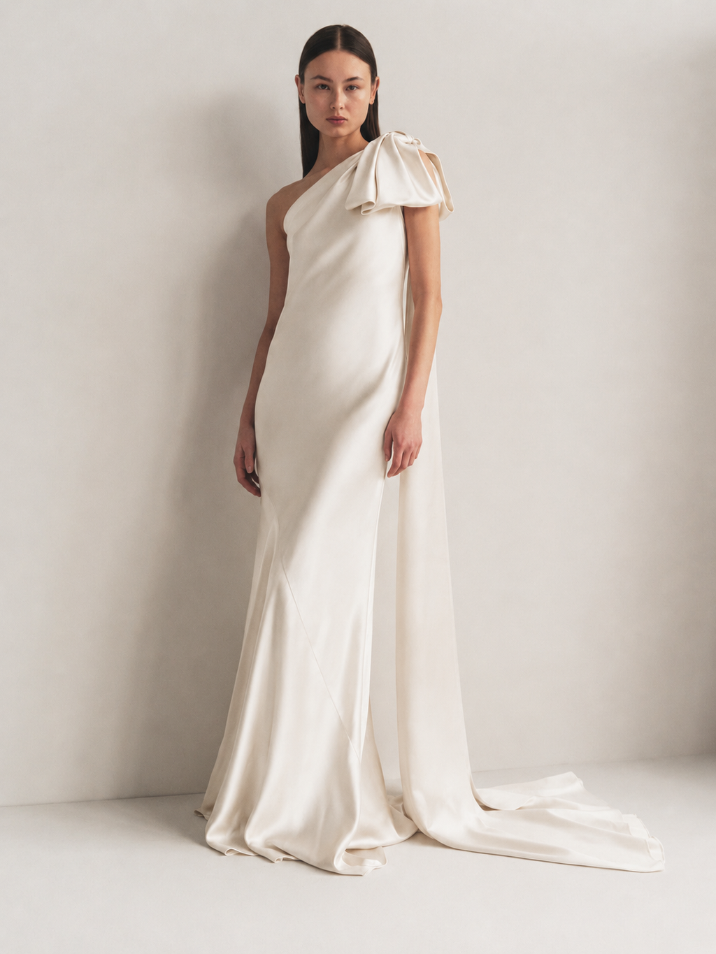One Shoulder Bow Gown With Train