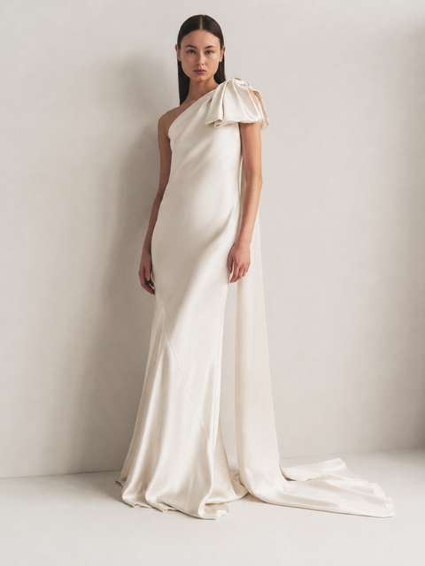 One Shoulder Bow Gown With Train