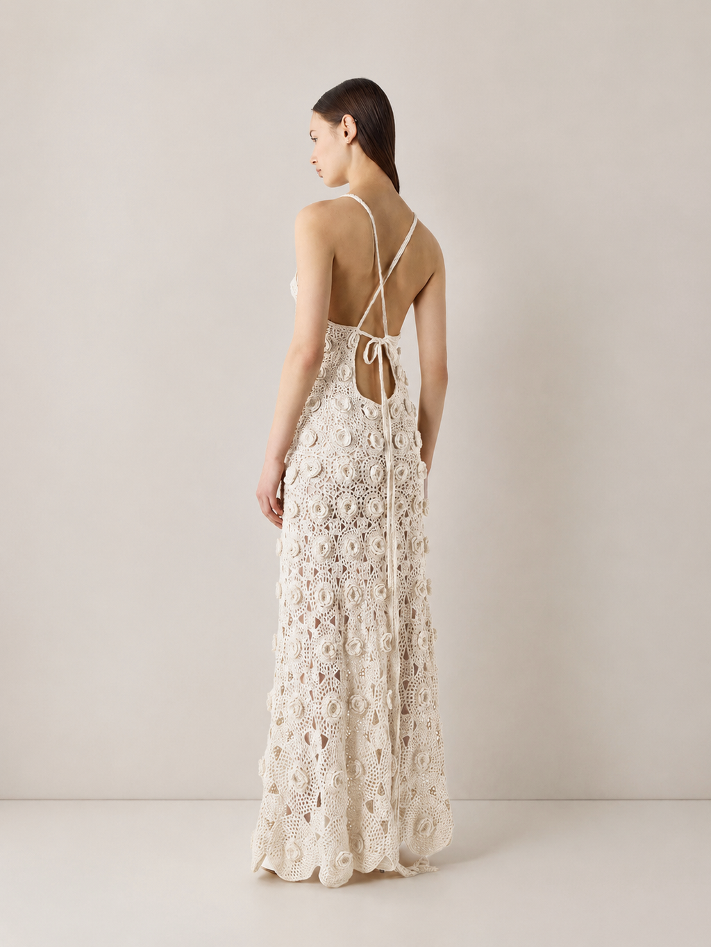 Flower Stitch Crochet Open-Back Dress