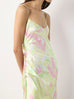 Green Print Ruched Silk Slip Dress